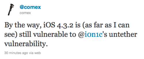 iOS 4.3.2 May Still Be Vulnerable to I0n1c&#039;s Untethered Jailbreak Exploit