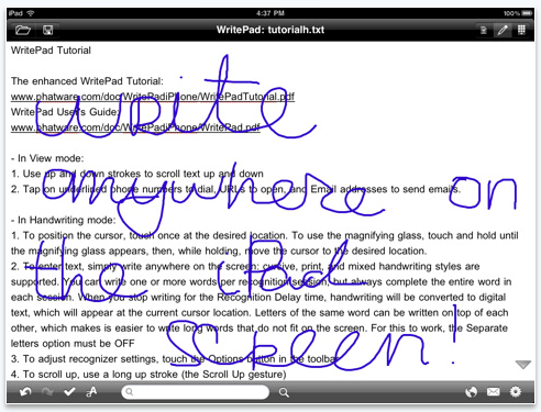 PhatWare Launches WritePad for iPad
