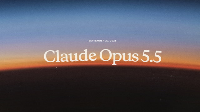 White text reading Claude Opus 5.5 over a blue to orange horizon with abstract textured side panels