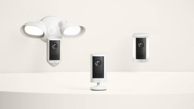 Ring floodlight, outdoor, and indoor security cameras.