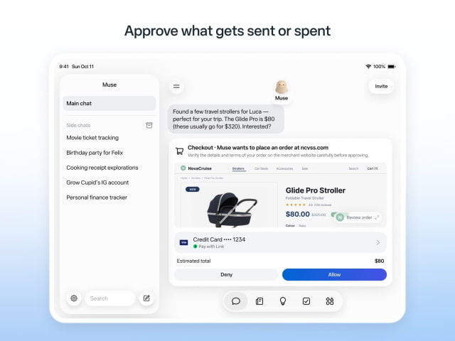 Muse on iPad asks for approval before buying a stroller