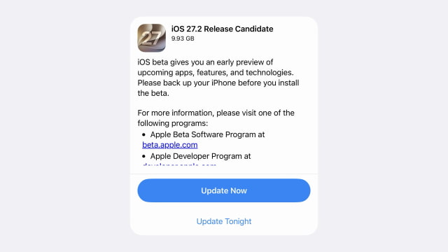 iOS 27.2 Release Candidate Software Update screen