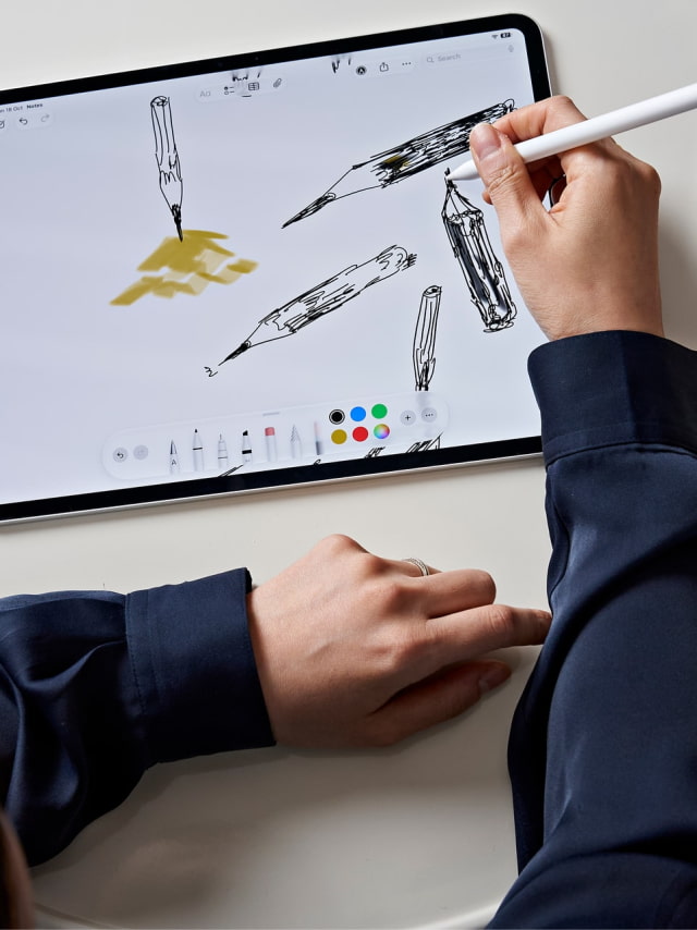 Yoonjeong Lee sketching pencils on iPad Pro with Apple Pencil.