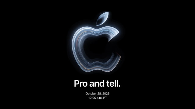 Apple's Pro and tell invitation artwork for October 28, 2026, at 10 a.m. PT.