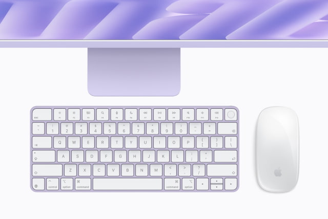 Purple Magic Keyboard and Magic Mouse included with an M6 iMac.