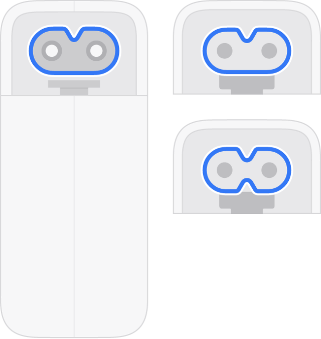 Apple's older notched AC Connector 1 on a power adapter, extension cable, and plug