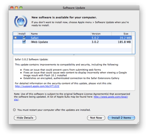 Apple Releases Safari 5.0.2, iWeb 3.0.2 Updates