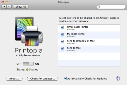 Printopia Enables AirPrint on Non-Compatible Printers