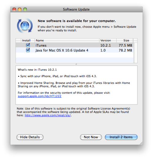 Apple Releases iTunes 10.2.1, Java Update 4