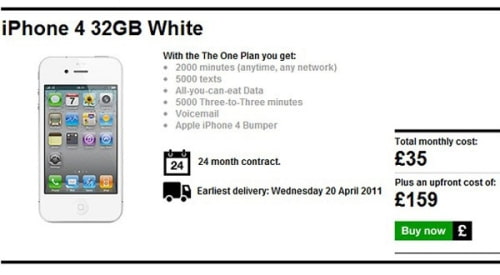 White iPhone 4 Order Page at Three UK Reveals April 20th Launch?