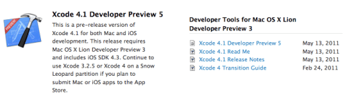 Apple Releases Xcode 4.1 Developer Preview 5