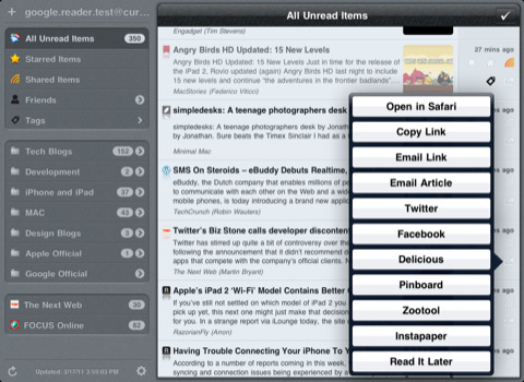 Mr. Reader for iPad Adds Readability, Evernote, Send2Mac Support