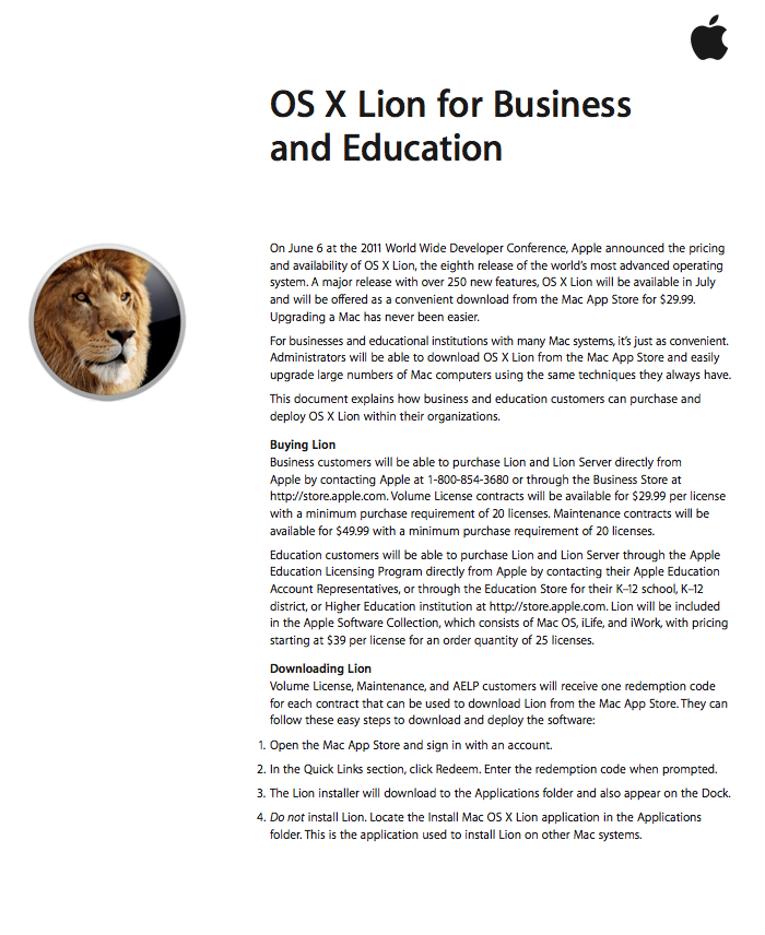 Apple Details Mac OS X Lion Upgrade for Education and Business