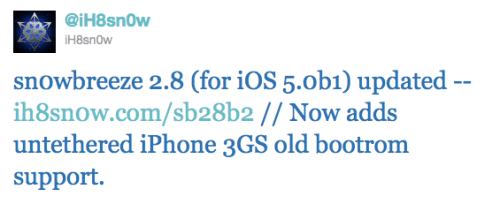 Sn0wBreeze Gets Untethered Jailbreak for Old Bootrom iPhone 3GS on iOS 5.0b1