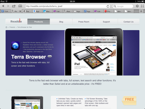 Terra Web Browser for iPad Adds Facebook, Twitter, Instapaper Integration