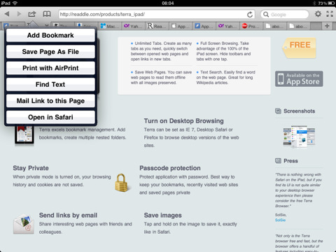 Terra Web Browser for iPad Adds Facebook, Twitter, Instapaper Integration