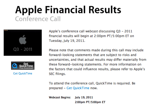 Apple Announces Q3 Conference Call on July 19th