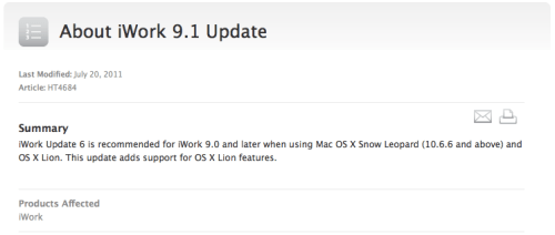 Apple Updates iWork for Mac OS X Lion