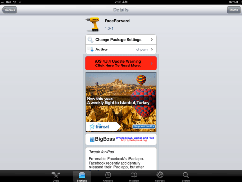 Chpwn Releases FaceForward Tweak to Re-Enable Facebook&#039;s iPad App