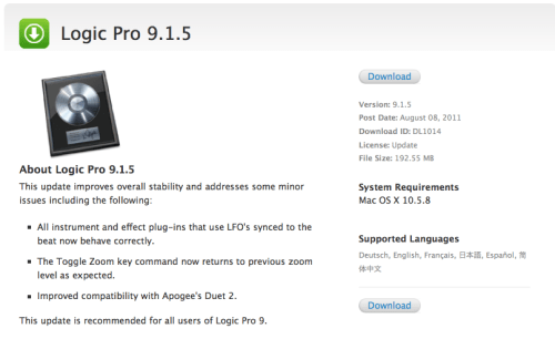 Apple Releases Logic Pro and Logic Express 9.1.5