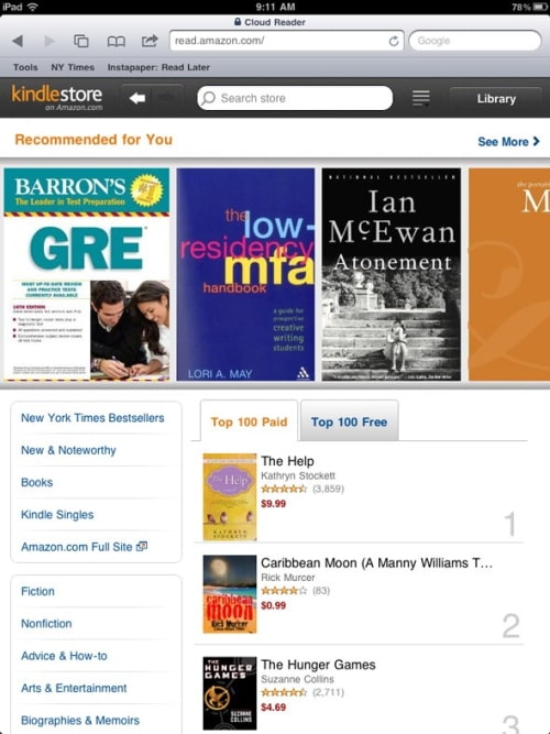 Amazon Brings Integrated Kindle Store Back to iPad With Kindle Cloud Reader