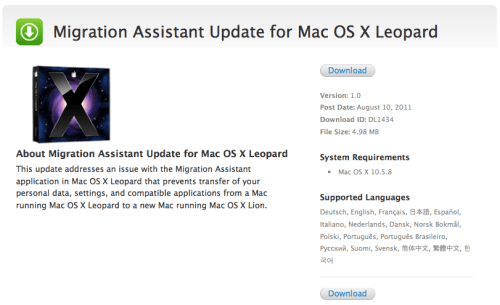 Apple Releases Lion Migration Assistant for Leopard