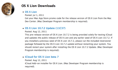 Apple Releases OS X Lion 10.7.2 and iCloud Beta 7 to Developers