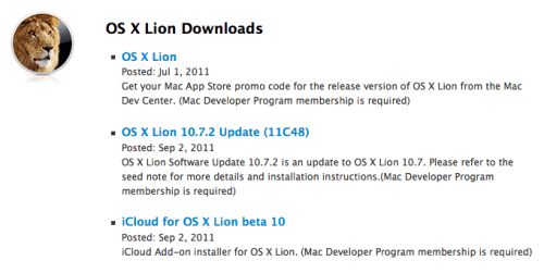 OS X Lion 10.7.2 Update, iCloud Beta 10 Released to Developers