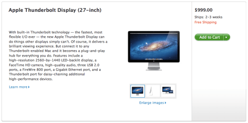 27-inch Thunderbolt Display Now Shipping to Apple Stores