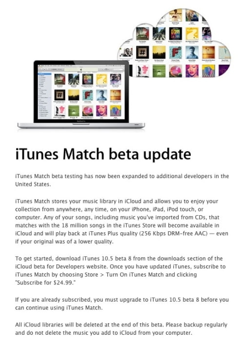 Apple Reopens iTunes Match Beta for Developers