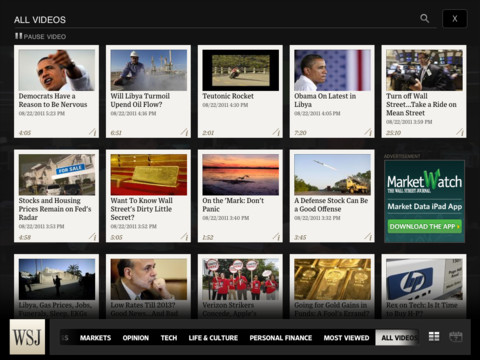 WSJ Launches Live News and On-Demand Video App for iPad