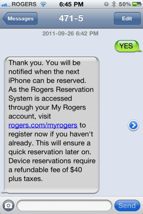 Rogers Offers to Notify Customers When New iPhone is Available for Reservation