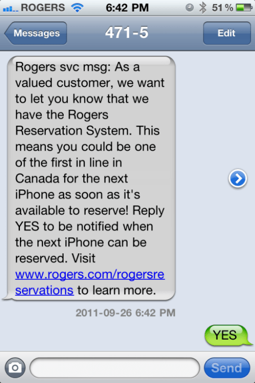 Rogers Offers to Notify Customers When New iPhone is Available for Reservation