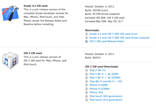 Apple Posts iOS 5 GM Seed for Developers