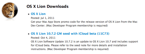 Apple Posts OS X Lion 10.7.2 GM Seed for Developers