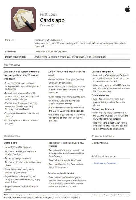 Internal Apple Documents Detail iPhone 4S, iPods, iWork for iOS, Cards