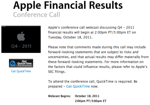 Apple Announces Fourth Quarter Results Conference Call