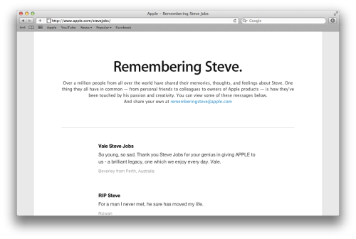 Apple Shares &#039;Remembering Steve&#039; Tributes