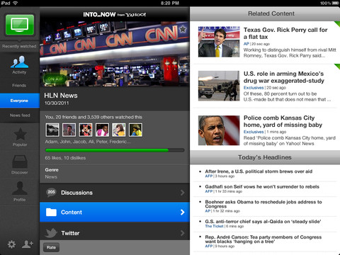 Yahoo Updates IntoNow With iPad Support