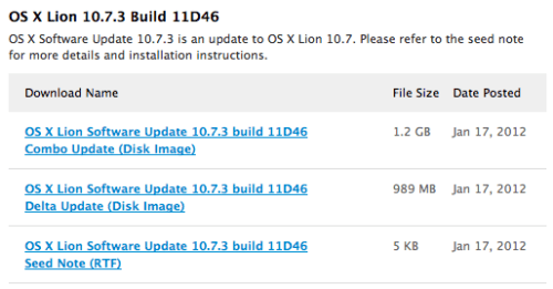 Apple Seeds OS X Lion 10.7.3 Update With No Known Issues to Developers