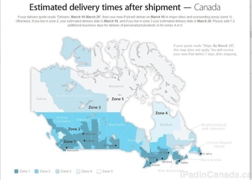 Apple Map Shows Estimated Delivery Times for New iPad to Canada