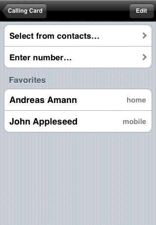 Calling Card Application for iPhone