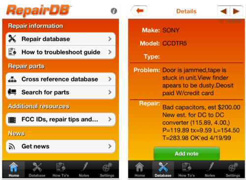 Electronic Repair Reference Database App