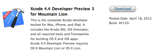 Apple Seeds Xcode 4.4 Developer Preview 3 for Mountain Lion