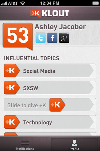 Klout App for iPhone Gets +K and Search