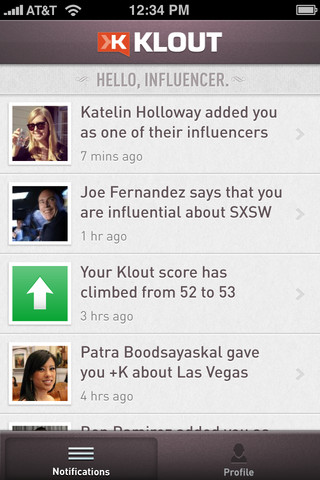 Klout App for iPhone Gets +K and Search