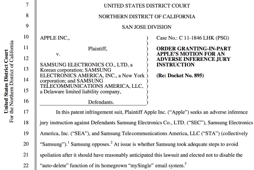 Apple Wins Adverse Interference Jury Instruction Against Samsung