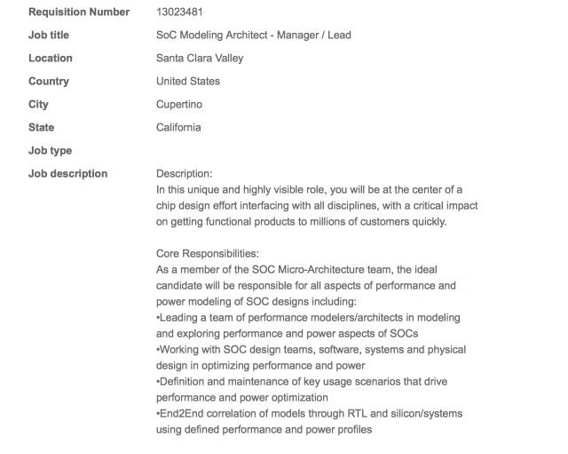 Apple Seeks Lead SoC Modeling Architect