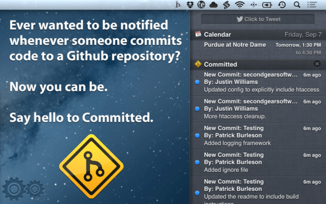 Committed Informs You of GitHub Commits via Notification Center