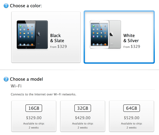 Apple Runs Out of 16GB Wi-Fi iPad Minis for November 2nd Delivery